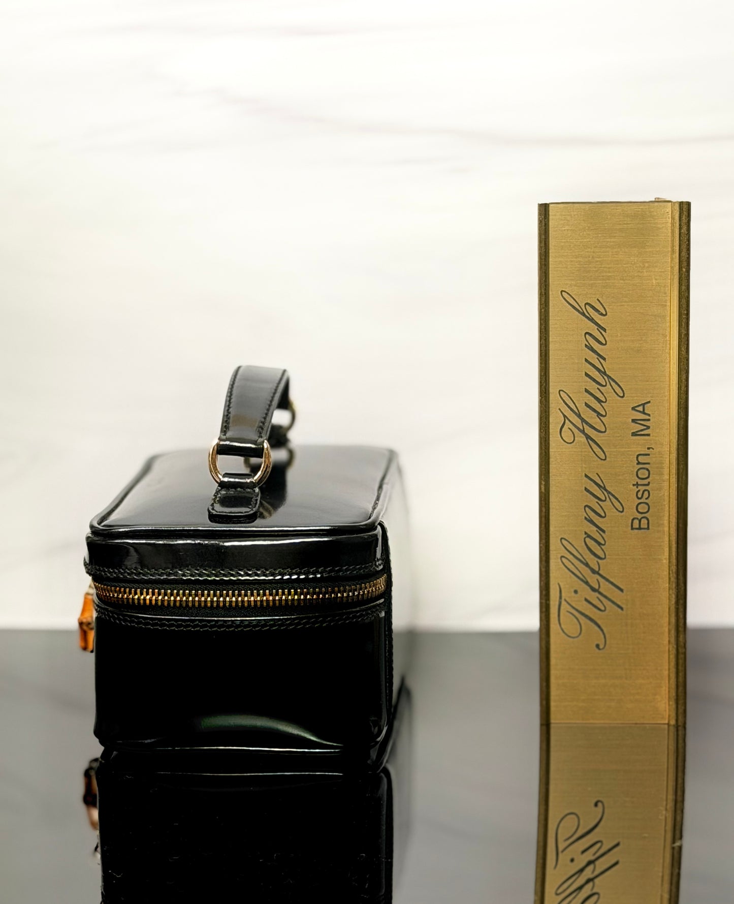 Authentic Gucci Patent Leather Bamboo Vanity Case