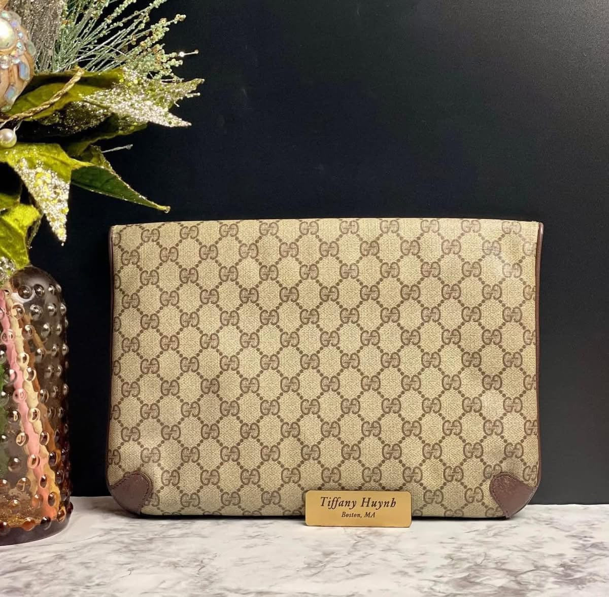 Authentic Vintage Gucci GG Supreme Fold-Over Clutch Bag