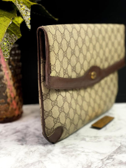 Authentic Vintage Gucci GG Supreme Fold-Over Clutch Bag