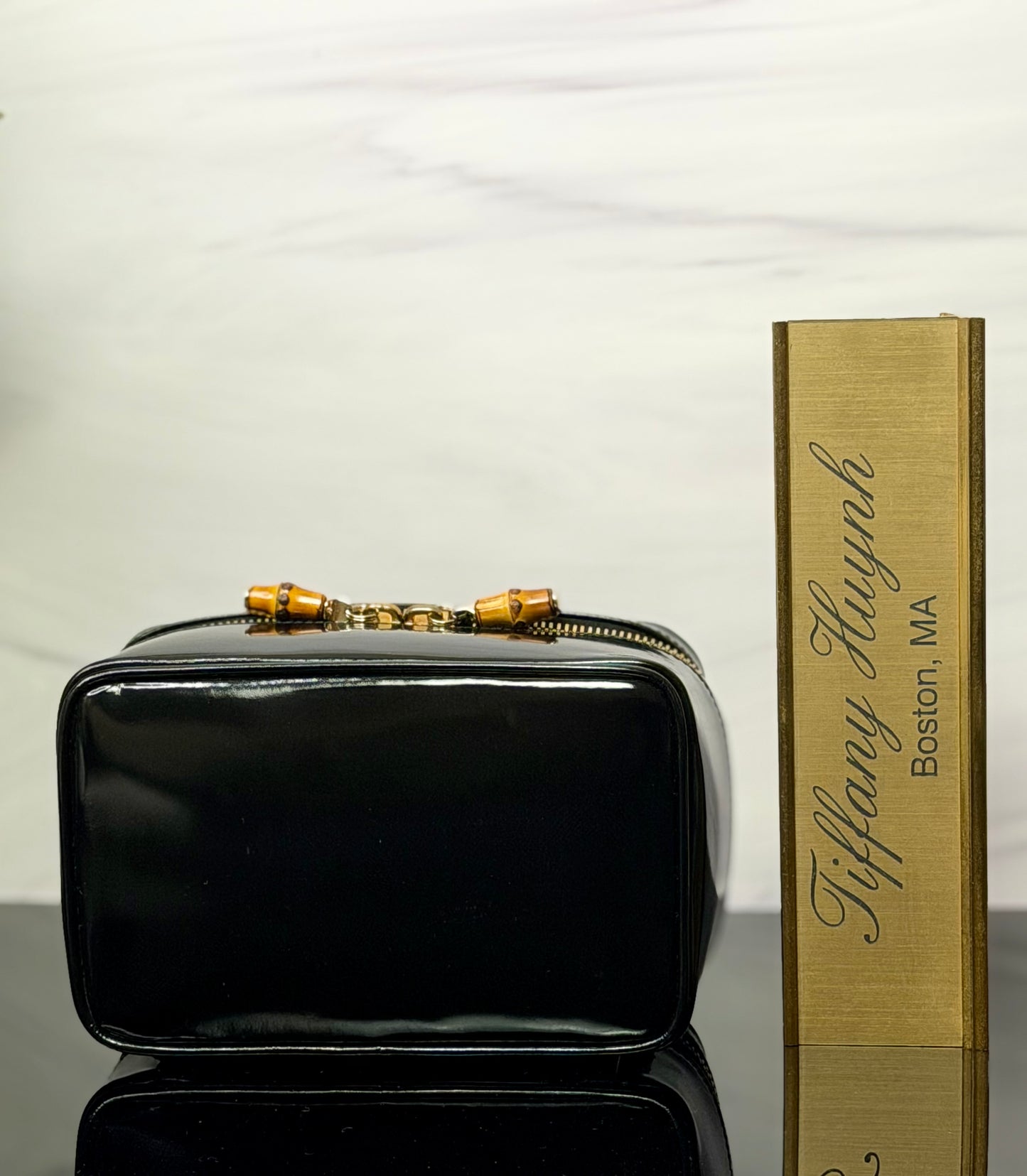 Authentic Gucci Patent Leather Bamboo Vanity Case