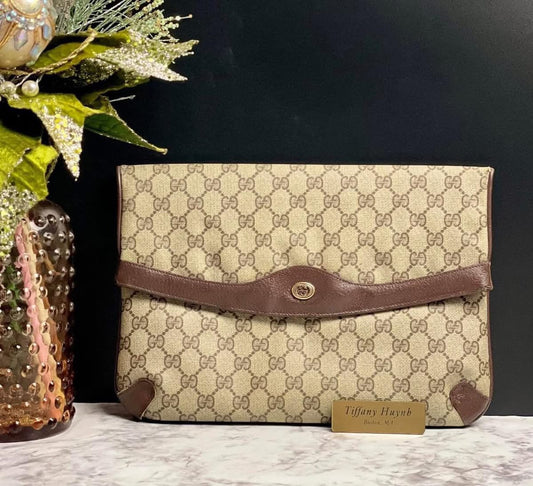 Authentic Vintage Gucci GG Supreme Fold-Over Clutch Bag
