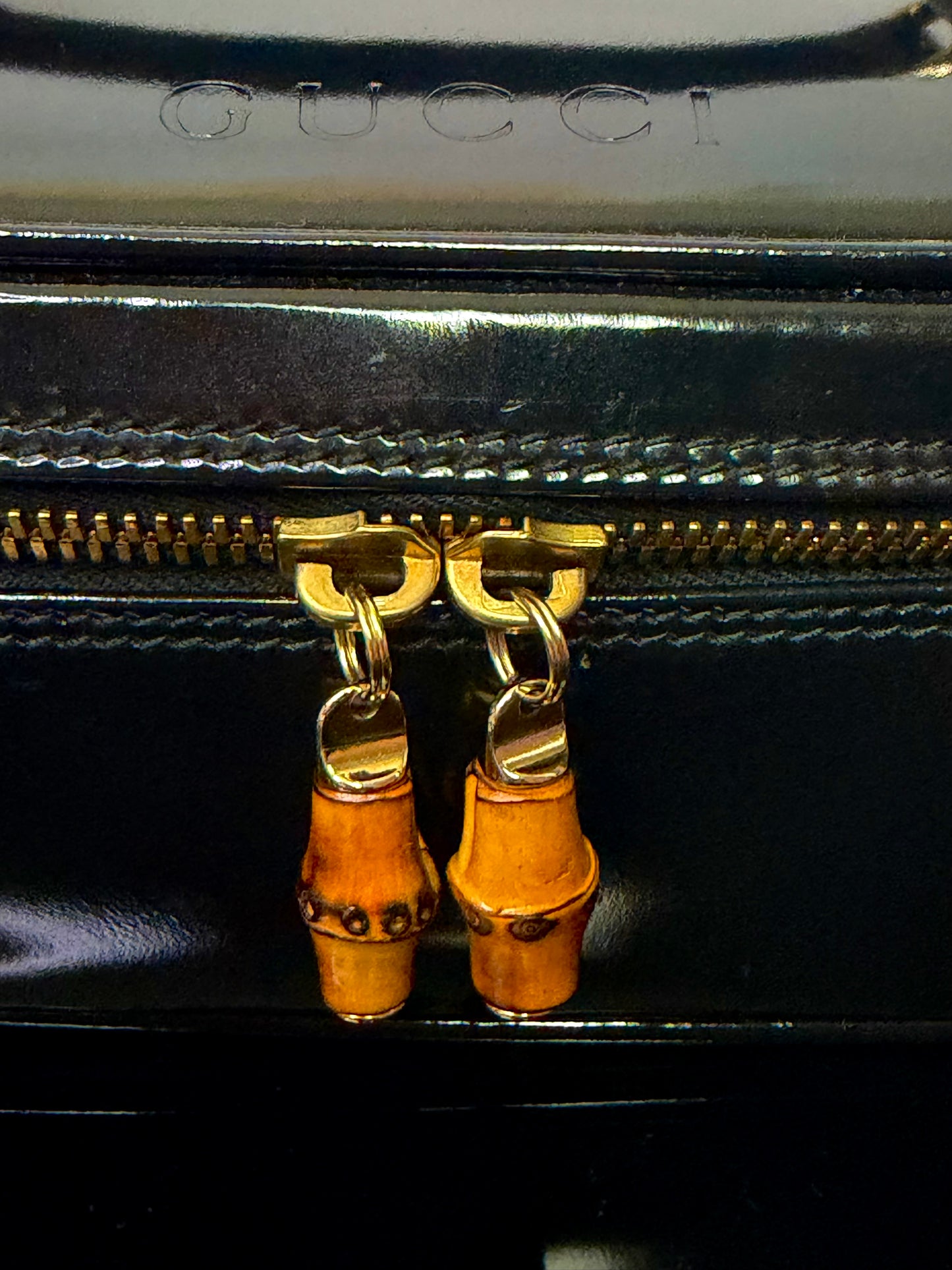 Authentic Gucci Patent Leather Bamboo Vanity Case