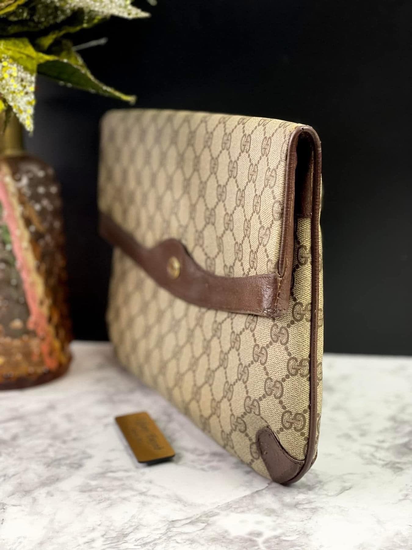 Authentic Vintage Gucci GG Supreme Fold-Over Clutch Bag