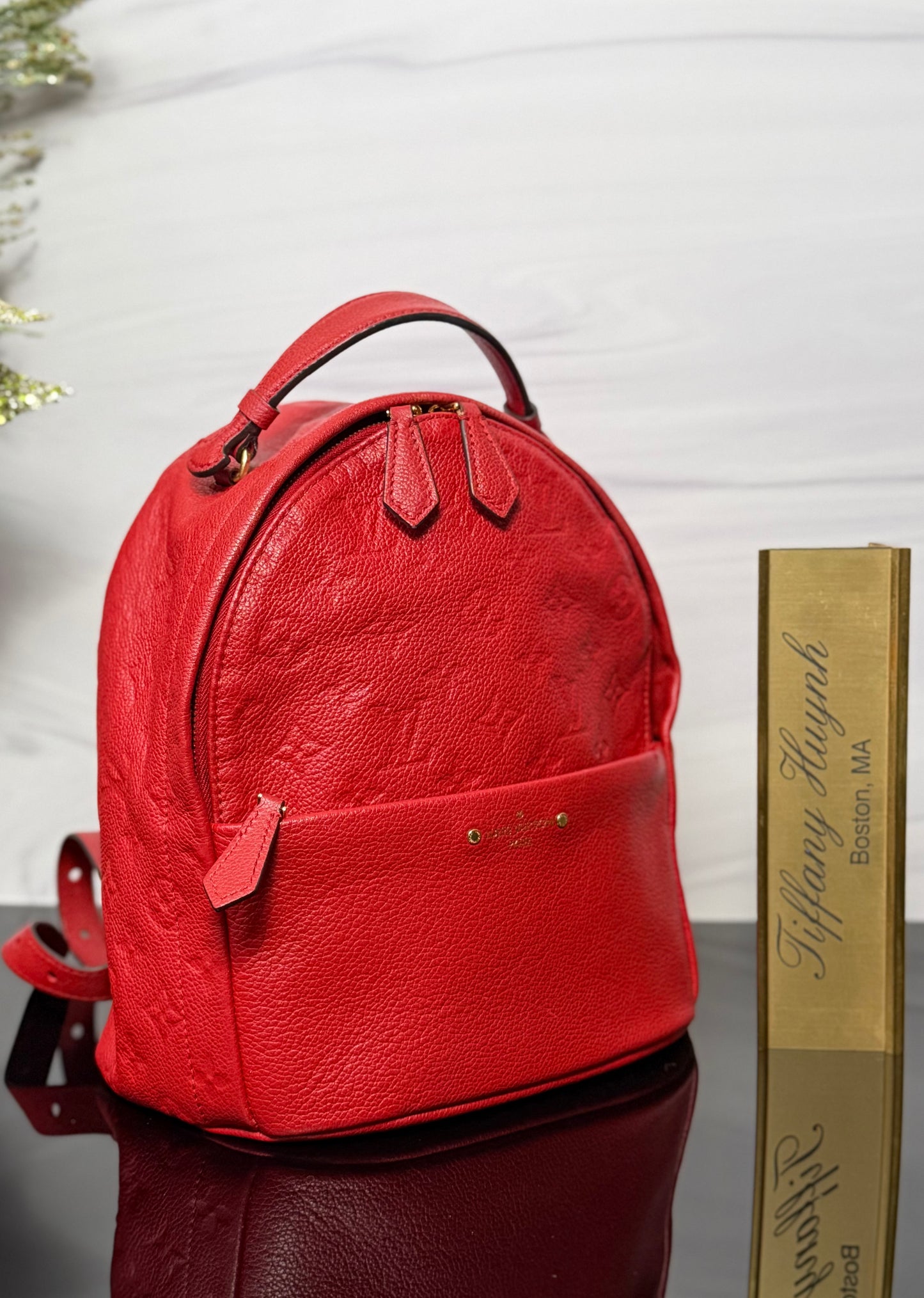 Authentic Louis Vuitton Cerise Monogram Empreinte Sorbonne Backpack
