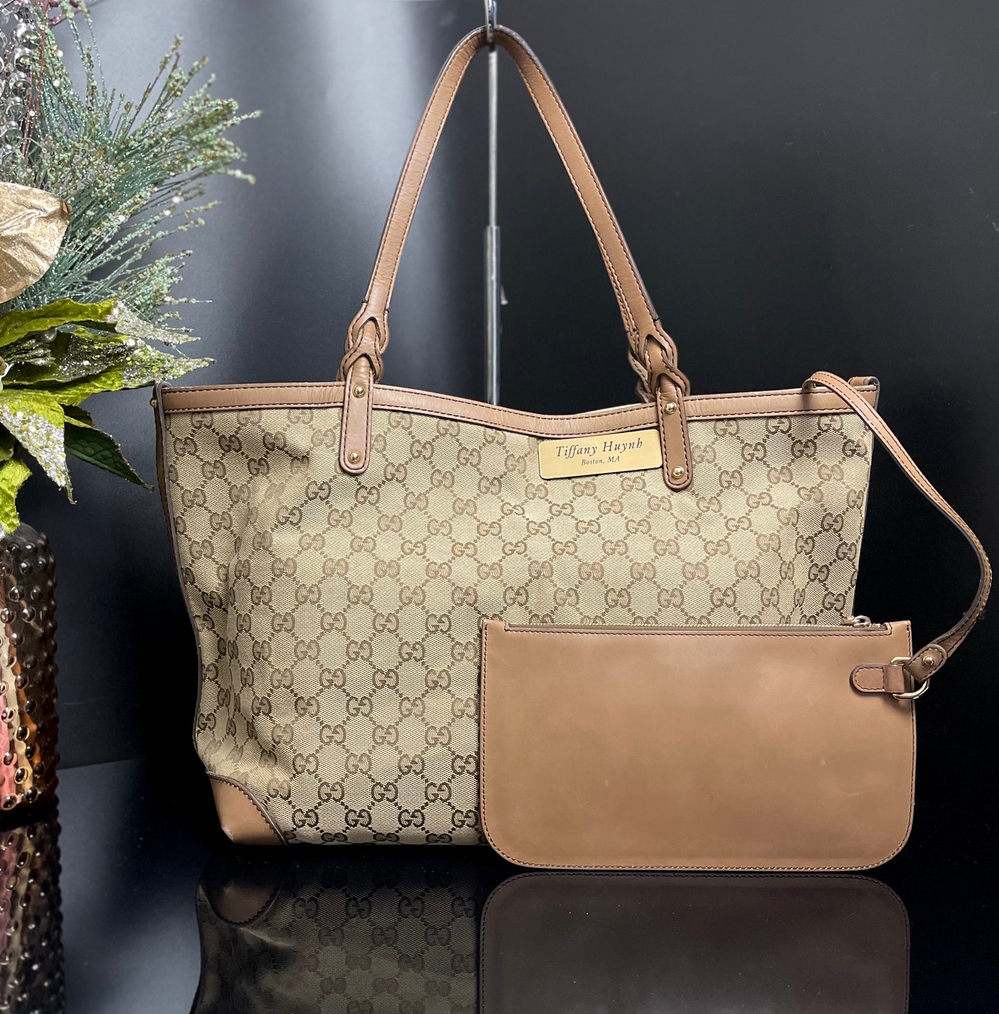 Authentic Gucci GG Monogram Canvas Tote Shoulder w/ Pouch
