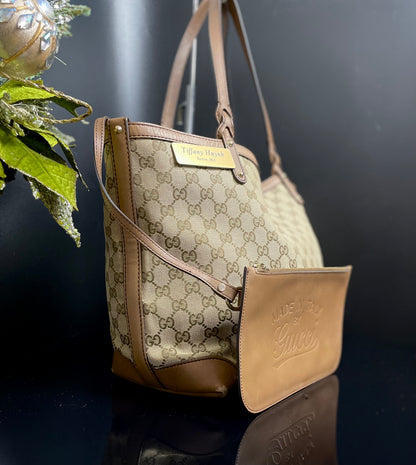 Authentic Gucci GG Monogram Canvas Tote Shoulder w/ Pouch