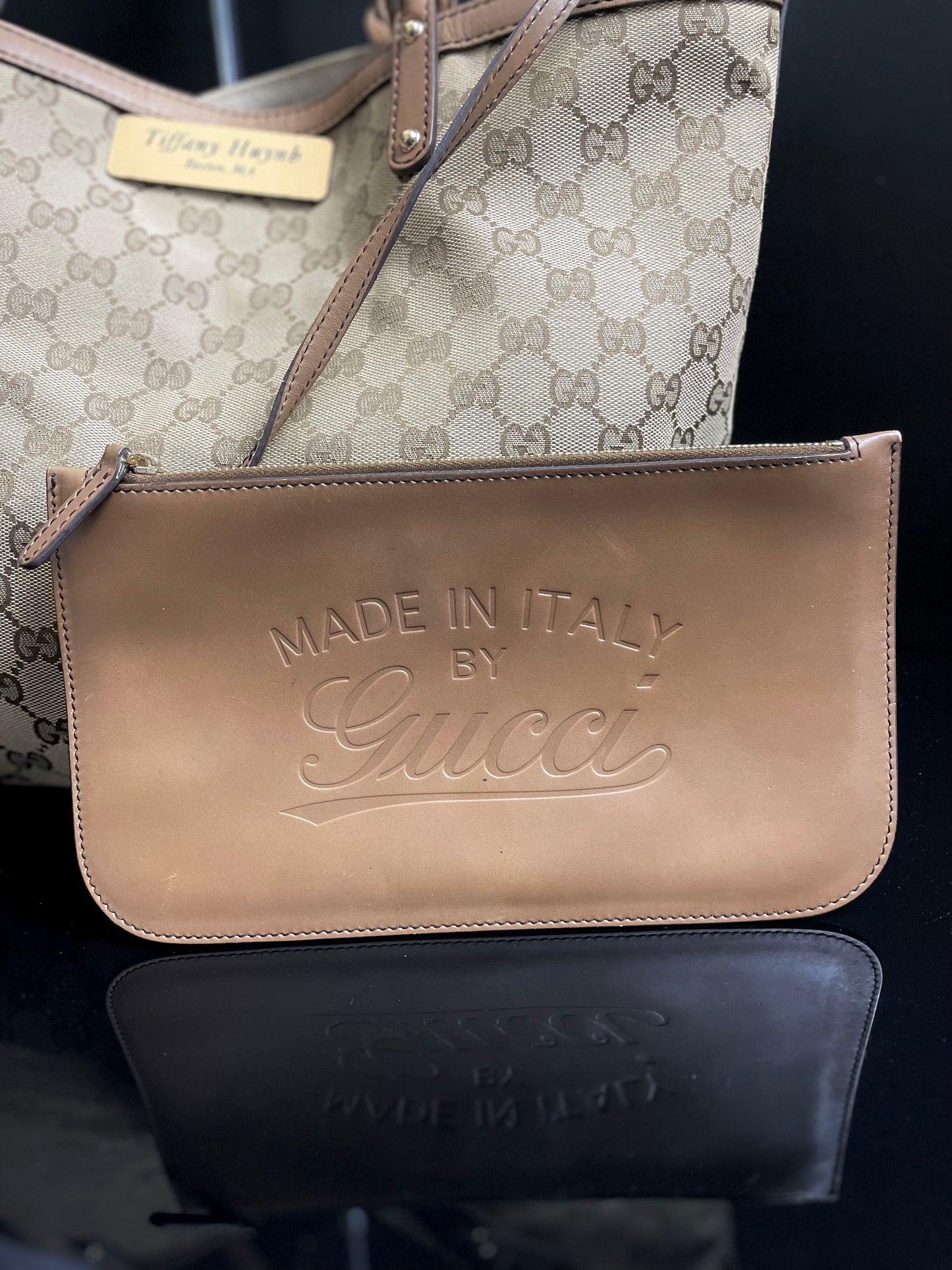 Authentic Gucci GG Monogram Canvas Tote Shoulder w/ Pouch