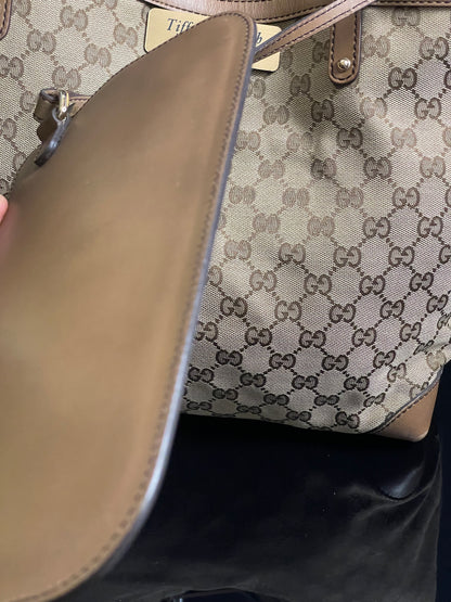 Authentic Gucci GG Monogram Canvas Tote Shoulder w/ Pouch