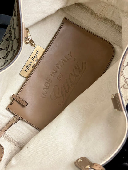 Authentic Gucci GG Monogram Canvas Tote Shoulder w/ Pouch