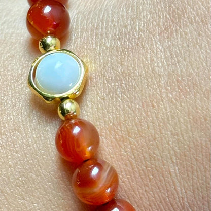 Carnelian Crystal with White Tridacna Shell Handmade Beaded Bracelet