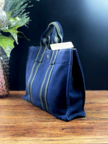 Authentic HERMÈS Paris Vintage Blue Cotton Fourre Tout PM Herline Tote Bag