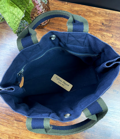 Authentic HERMÈS Paris Vintage Blue Cotton Fourre Tout PM Herline Tote Bag