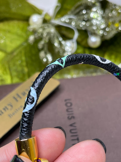 Authentic Takashi Murakami x Louis Vuitton Black Monogram Multicolore Luck It Bracelet