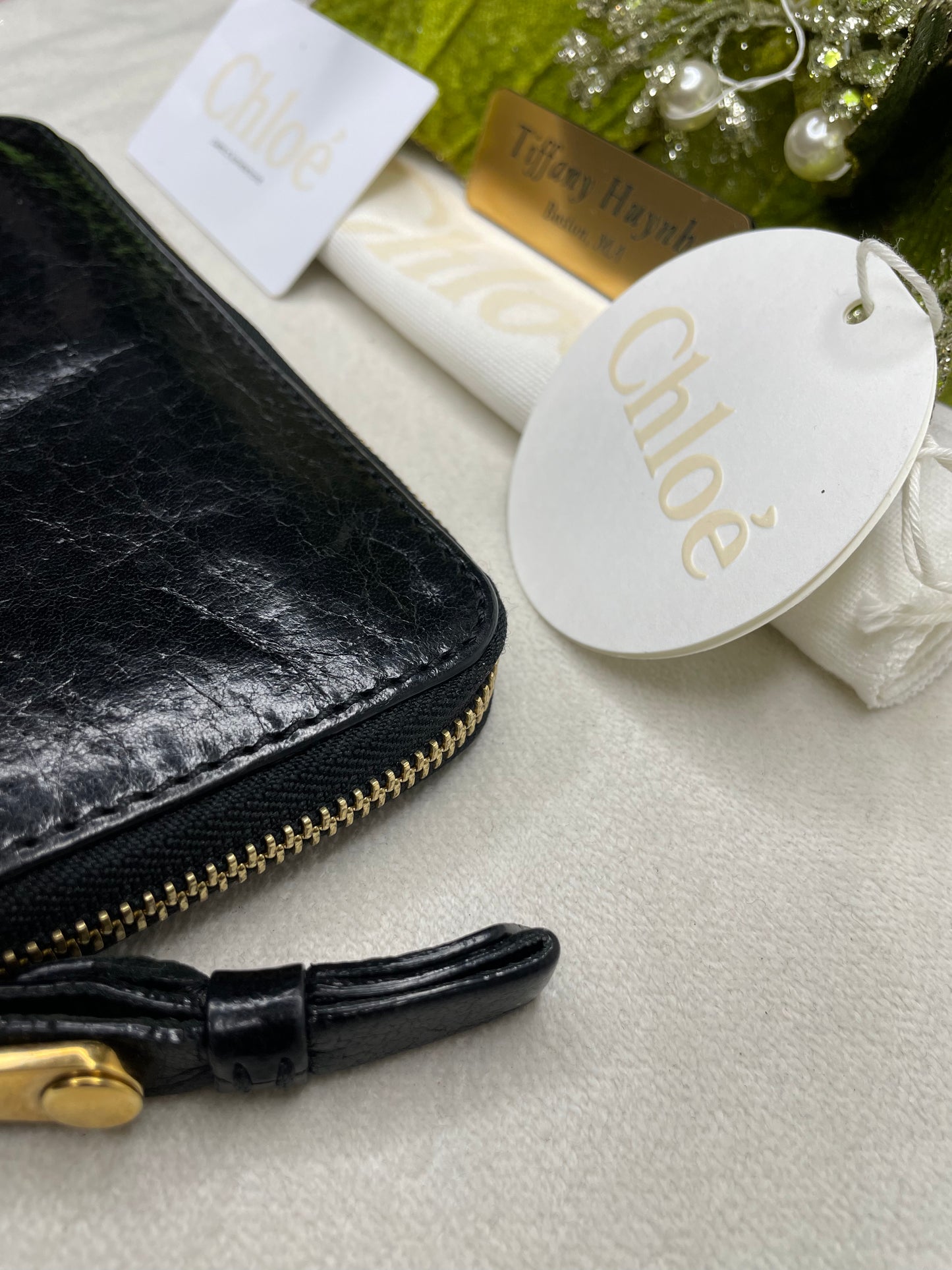 Authentic Chloé Black Calf Leather Zip Around Wallet