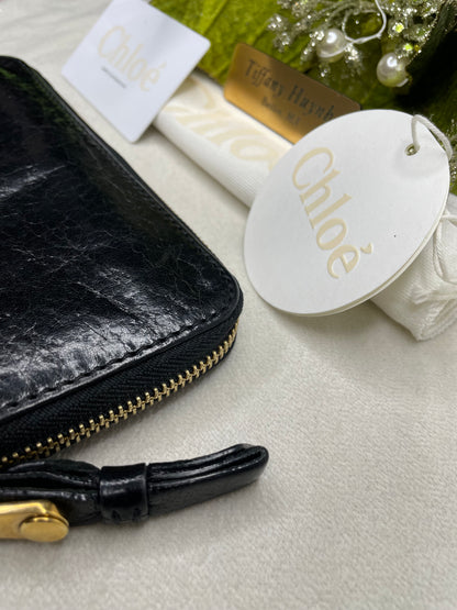Authentic Chloé Black Calf Leather Zip Around Wallet