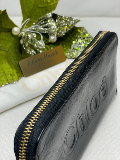 Authentic Chloé Black Calf Leather Zip Around Wallet