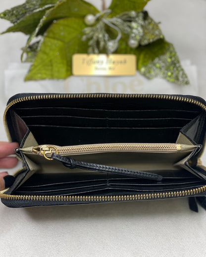Authentic Chloé Black Calf Leather Zip Around Wallet