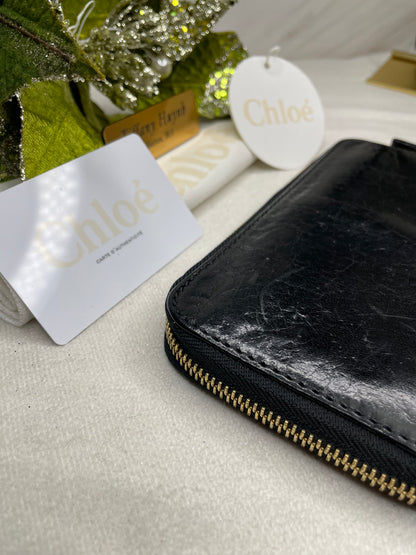 Authentic Chloé Black Calf Leather Zip Around Wallet