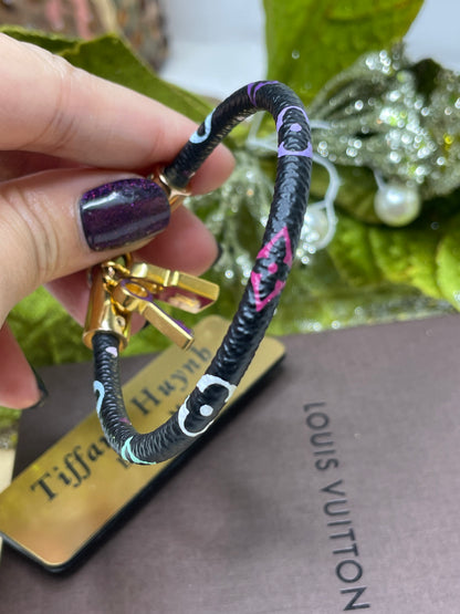 Authentic Takashi Murakami x Louis Vuitton Black Monogram Multicolore Luck It Bracelet