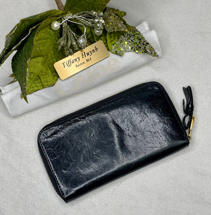 Authentic Chloé Black Calf Leather Zip Around Wallet