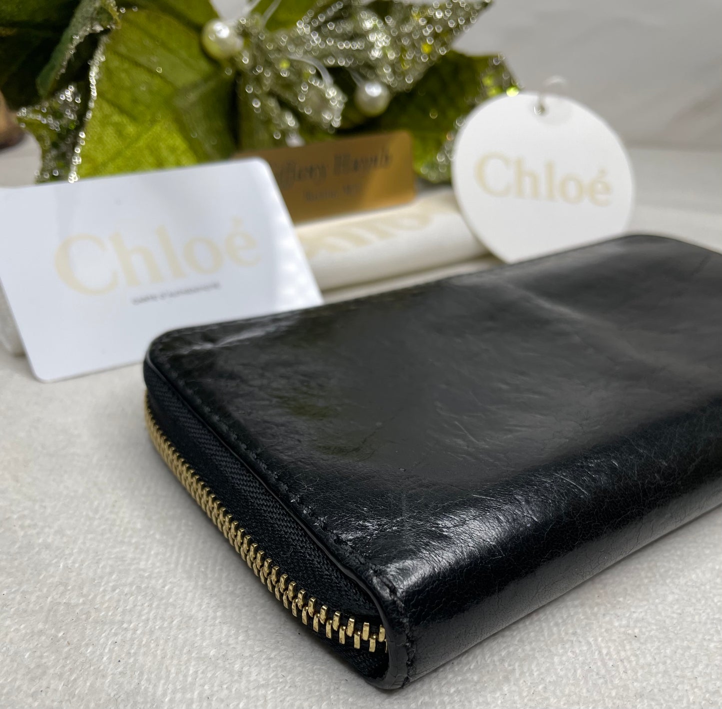 Authentic Chloé Black Calf Leather Zip Around Wallet